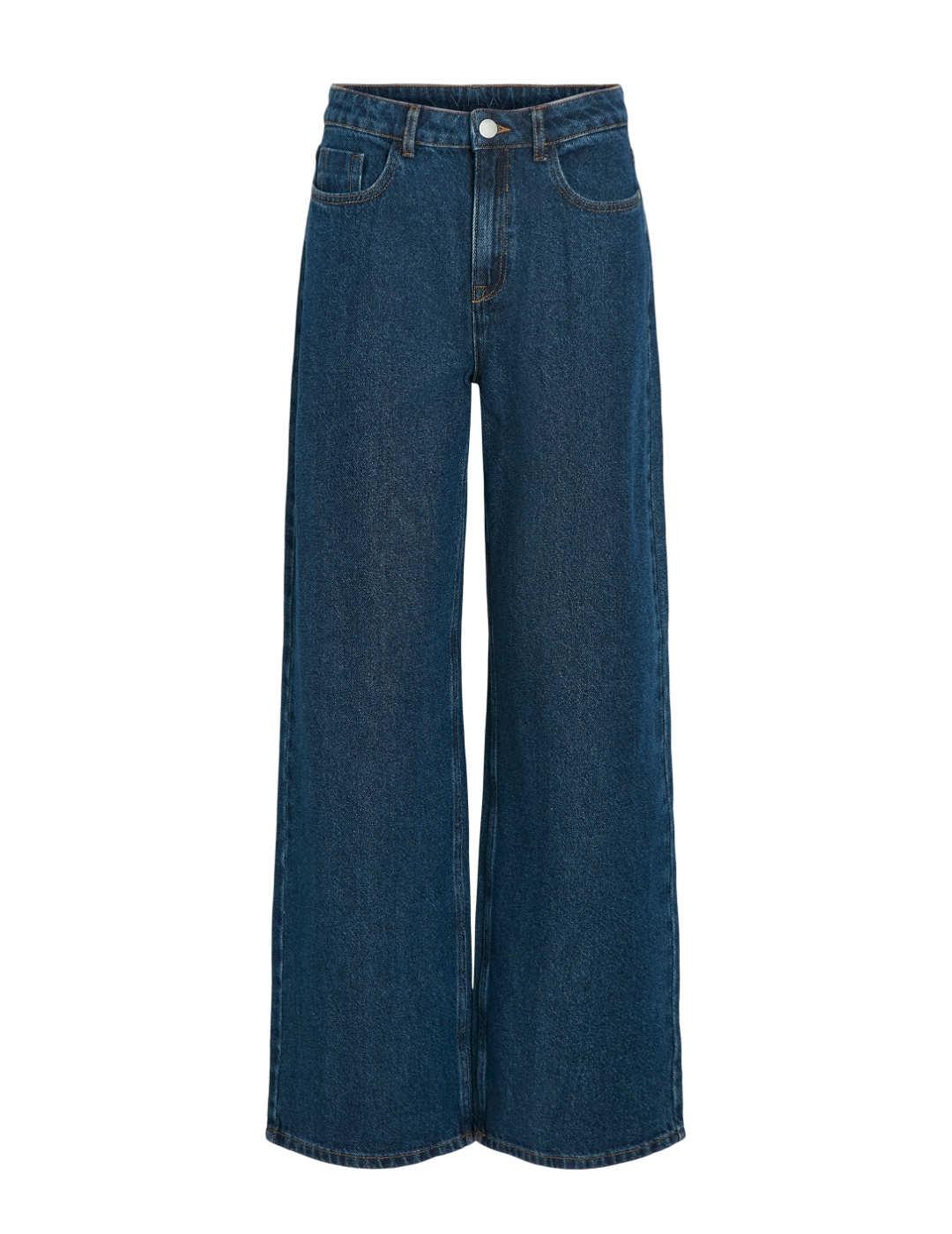 Pantalón vaquero Vila Freya azul medio wide leg para mujer