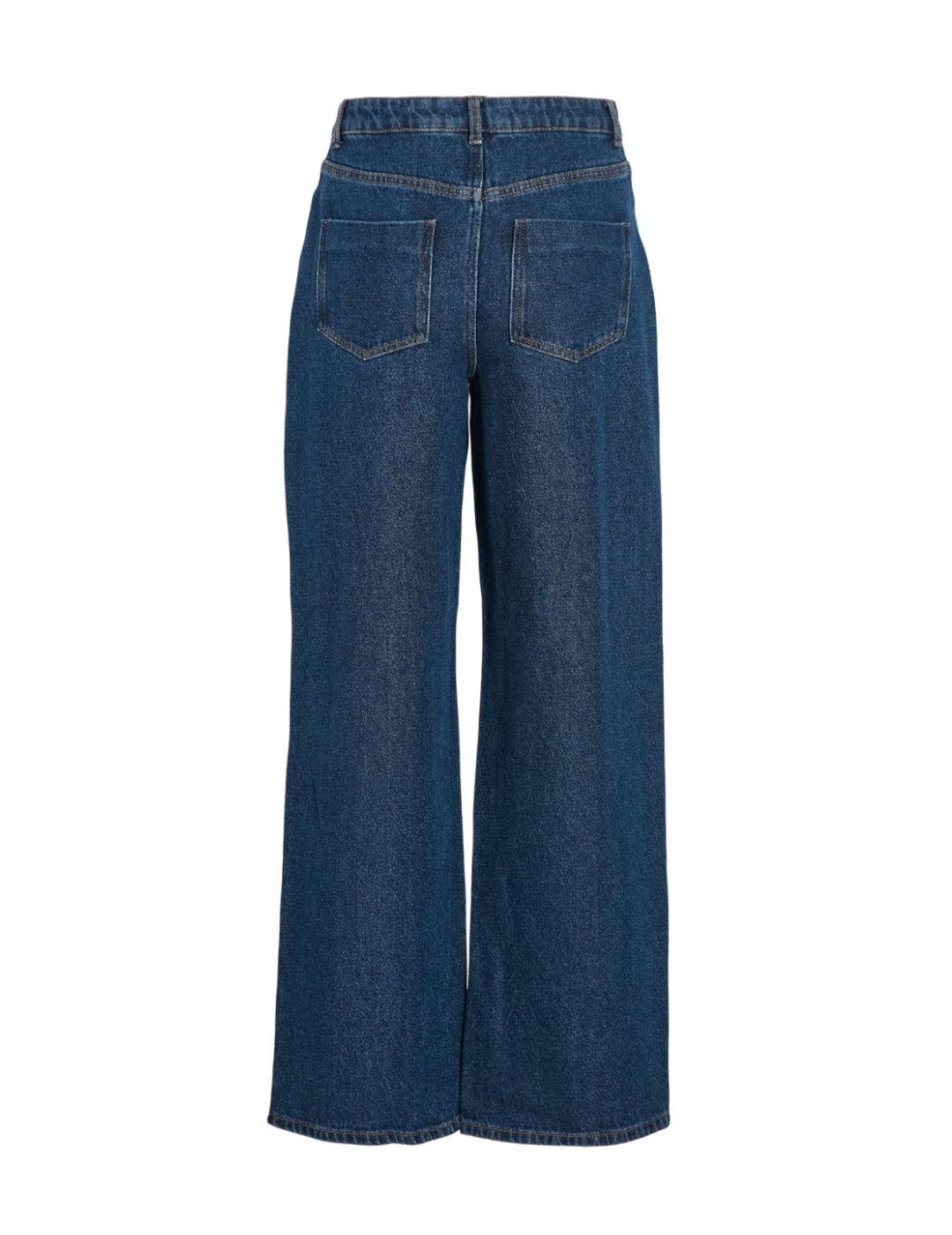 Pantalón vaquero Vila Freya azul medio wide leg para mujer