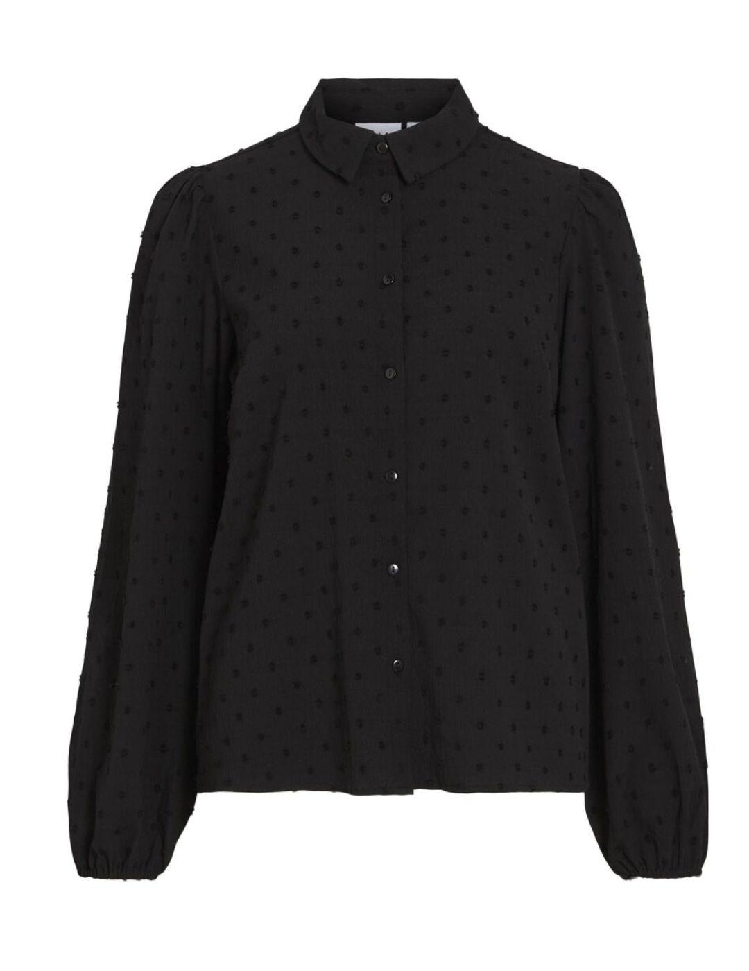 Blusa Vila Brietta negro manga larga regular para mujer