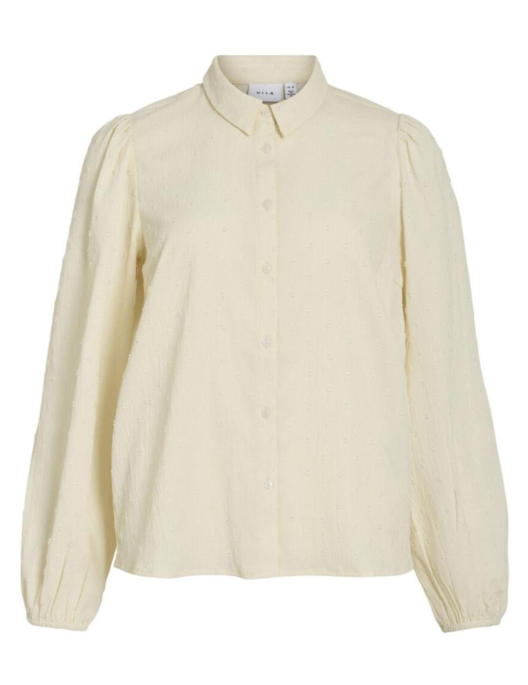 Blusa Vila Brietta beige manga larga regular para mujer