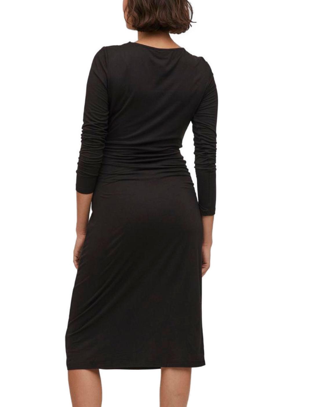 Vestido Vila Vise midi con fruncido negro manga larga mujer