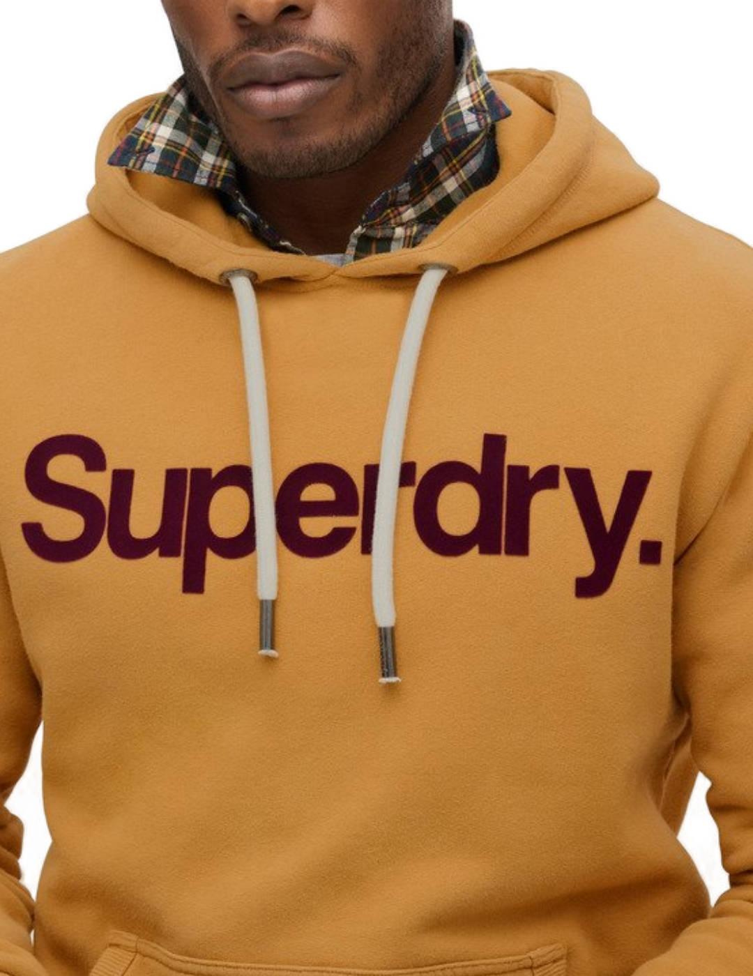 Sudadera Superdry Core mostaza son capucha para hombre