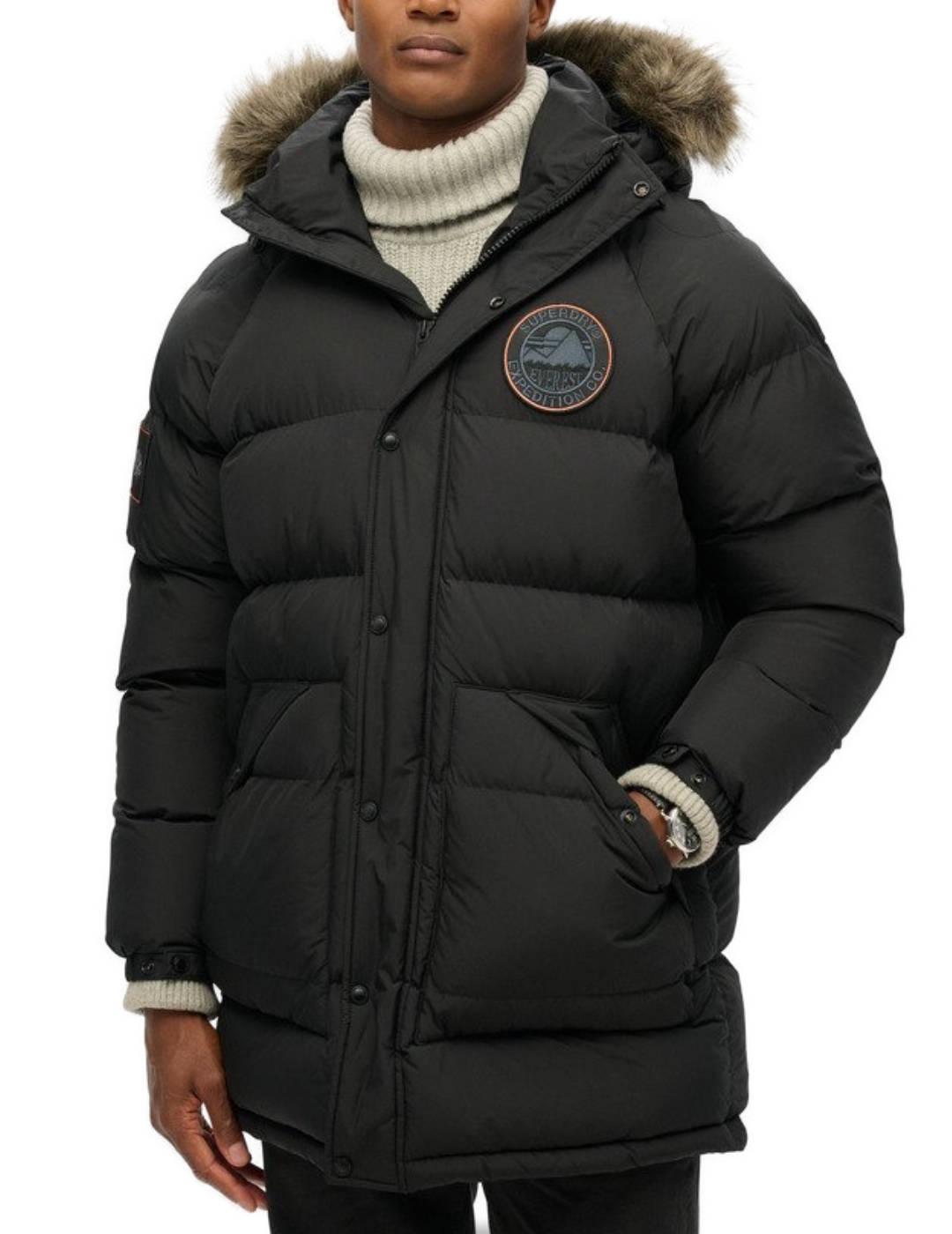 Plumas Superdry Everest negro guateado capucha para hombre