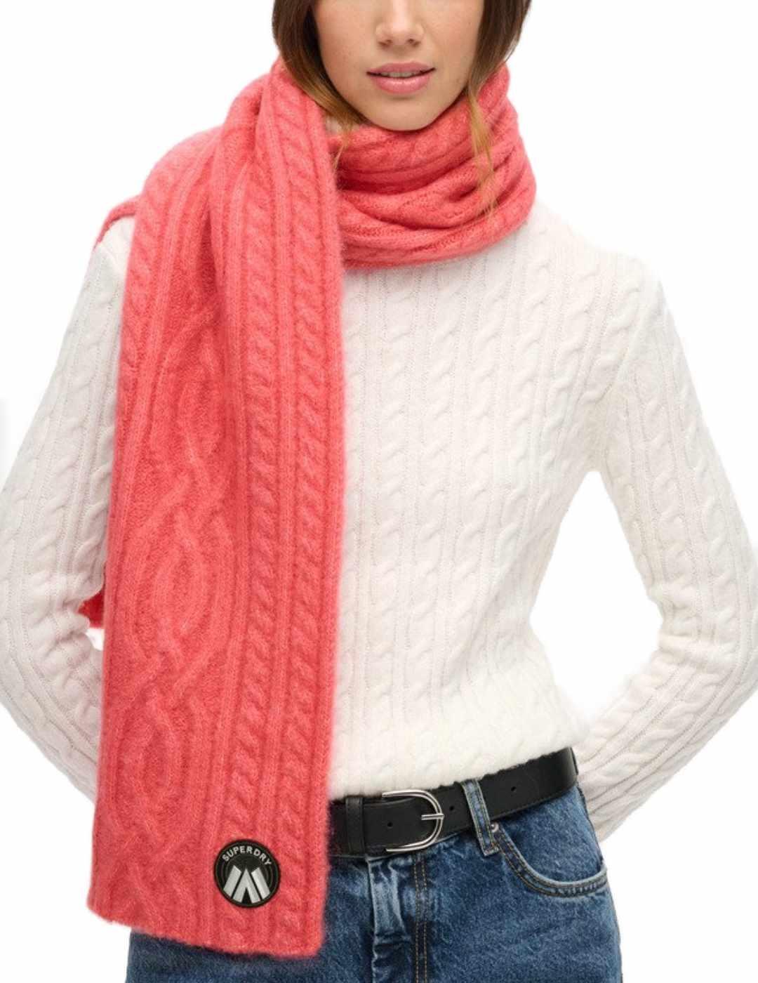 Bufanda Superdry Luxe coral de lana trenzada para mujer