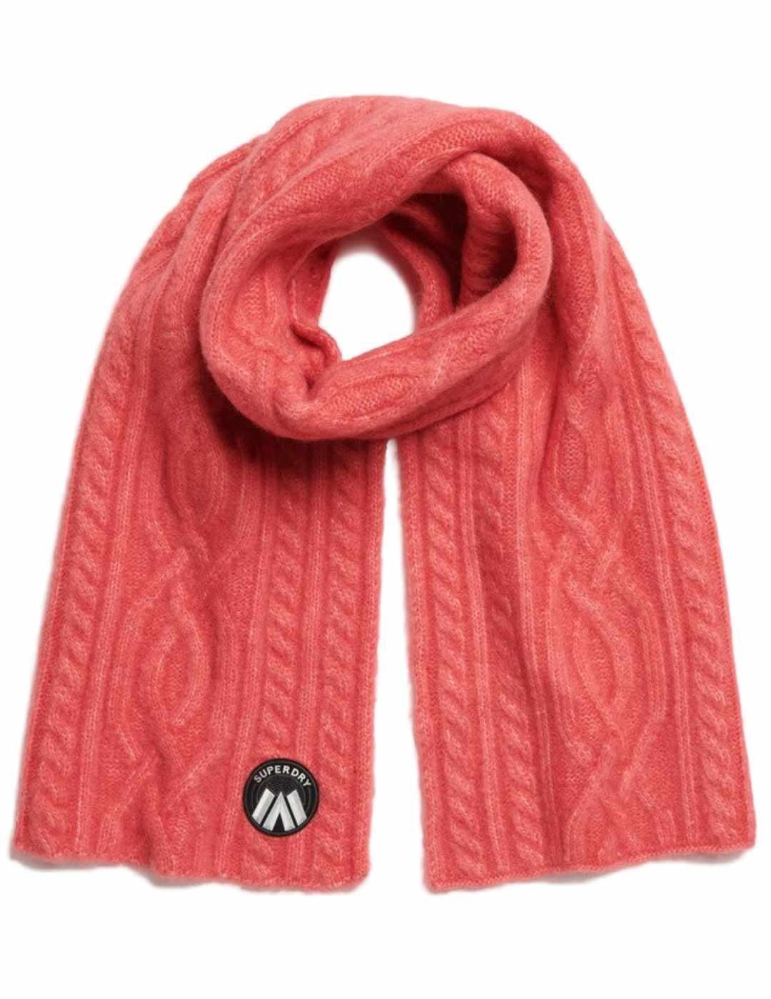 Bufanda Superdry Luxe coral de lana trenzada para mujer