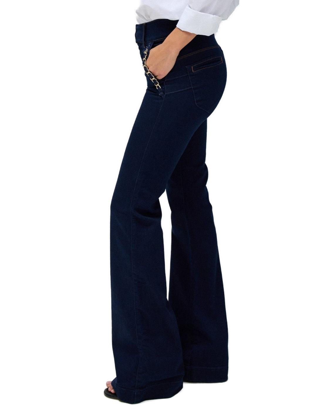 Pantalón chino Salsa Push in flare azul oscuro para mujer