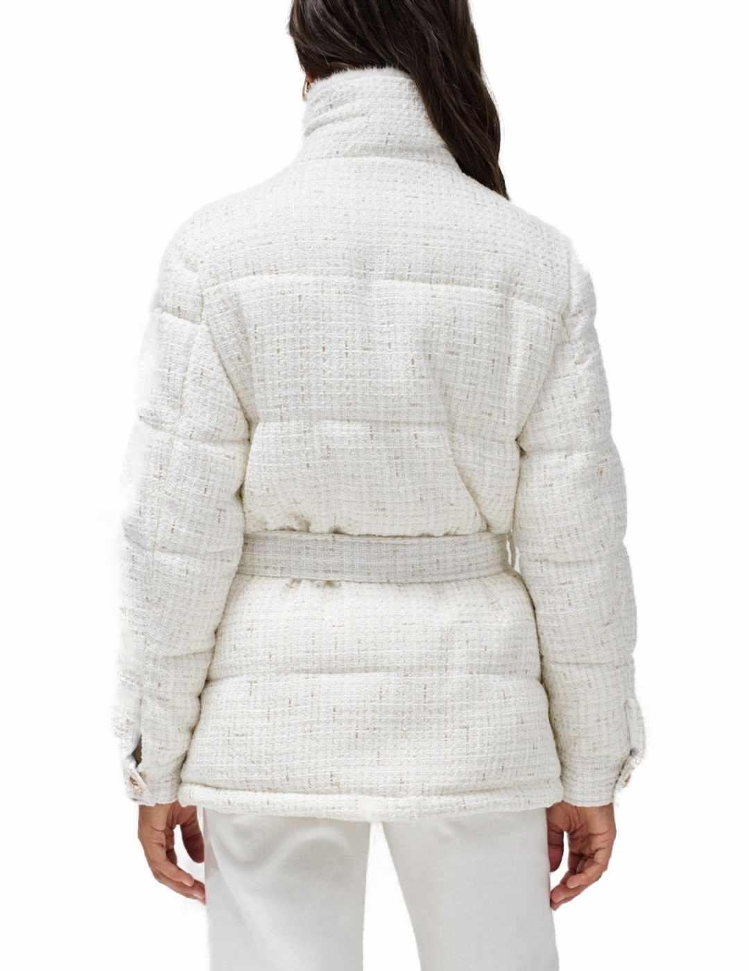 Abrigo Salsa blanco y beige tweed sin capucha para mujer