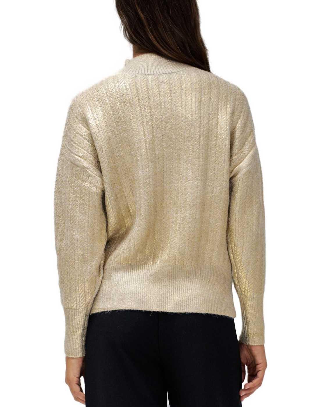 Jersey Salsa dorado metalizado cuello perkins para mujer