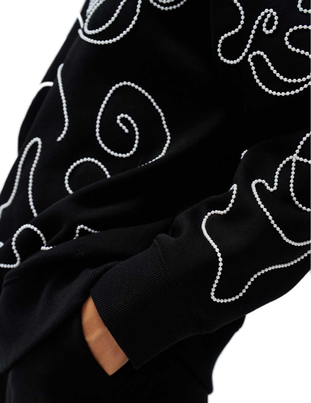 Sudadera Salsa negra bordado perlas sin capucha para mujer