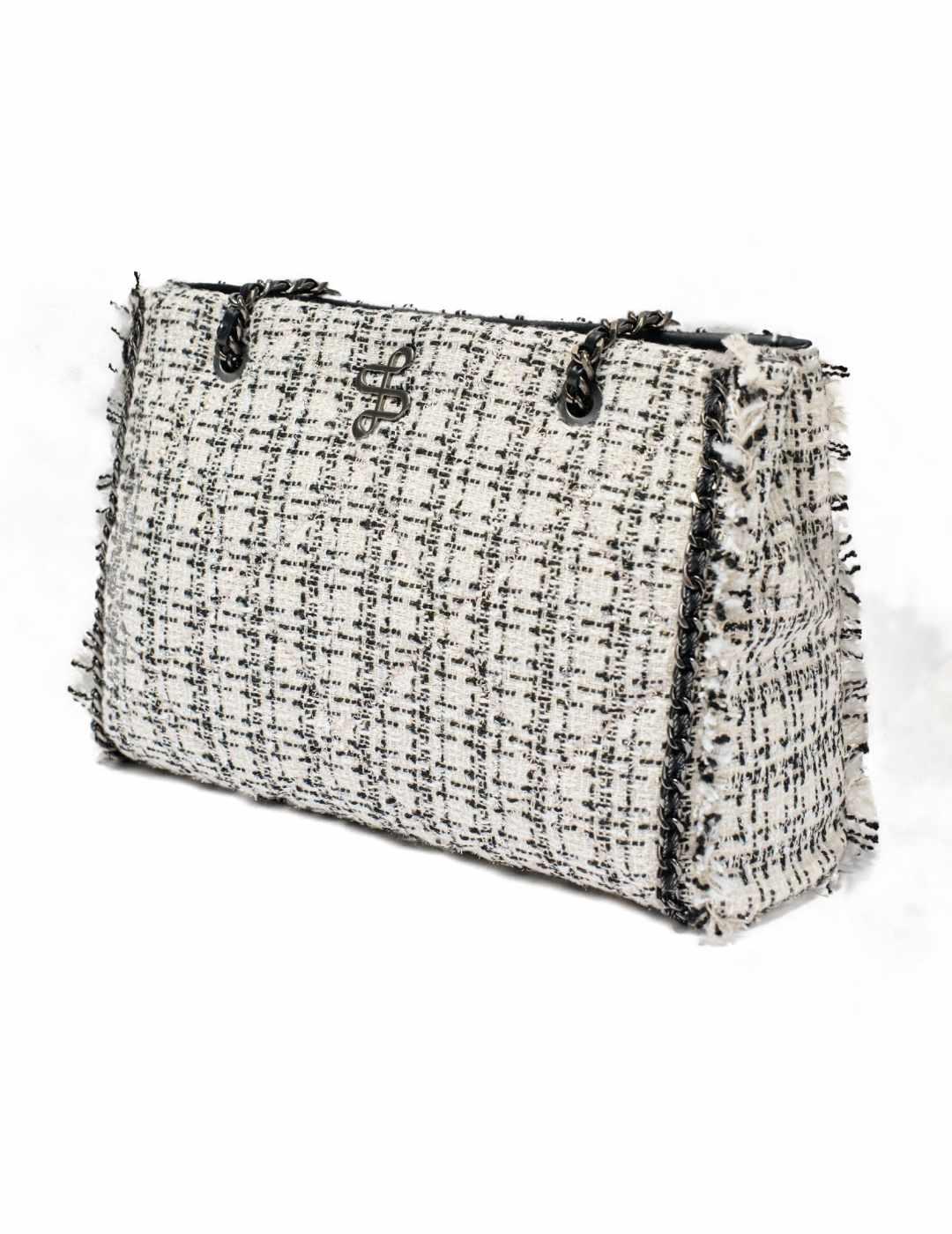 Bolso Salsa tweed grande blanco negro de hombro para mujer