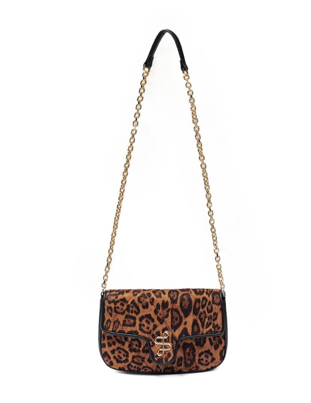 Bolso bandolera Salsa leopardo cadena y solapa para mujer