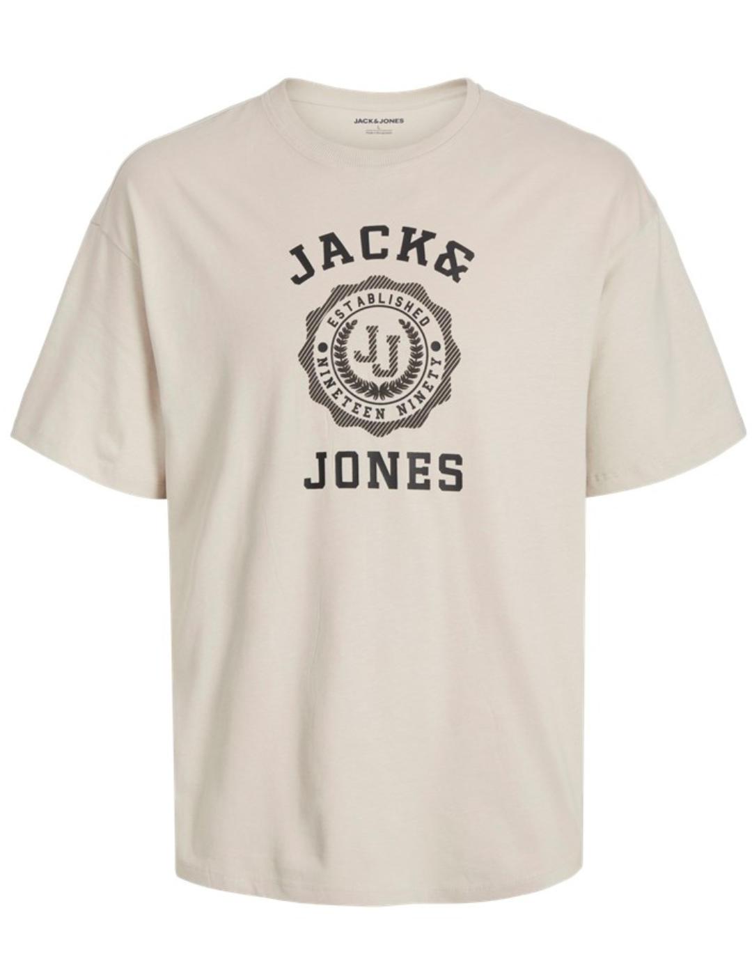 Camiseta Jack&Jones Victo beige manga corta logo para hombre