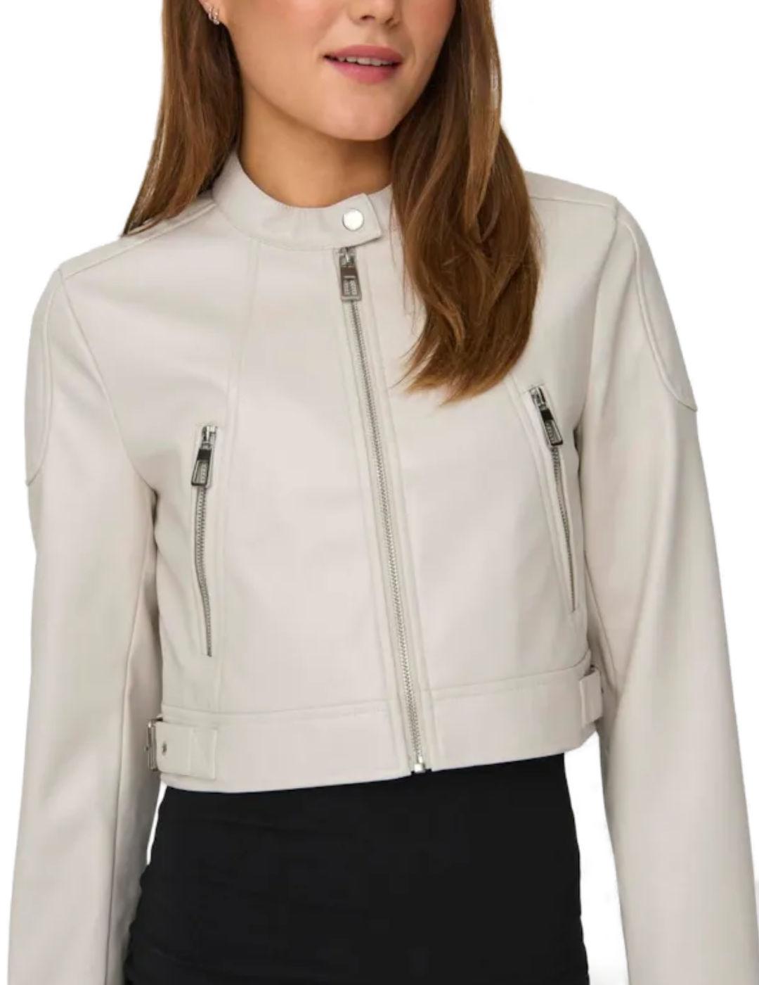 Chaqueta biker Only corta piel sintética beige para mujer