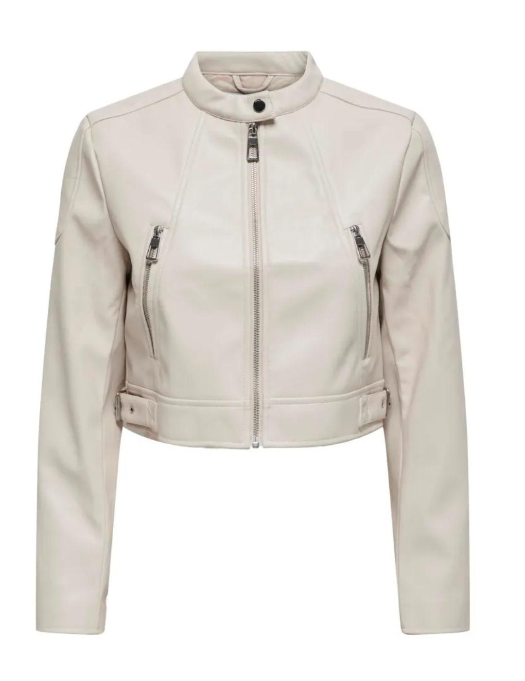 Chaqueta biker Only corta piel sintética beige para mujer