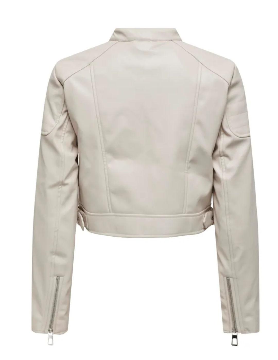 Chaqueta biker Only corta piel sintética beige para mujer