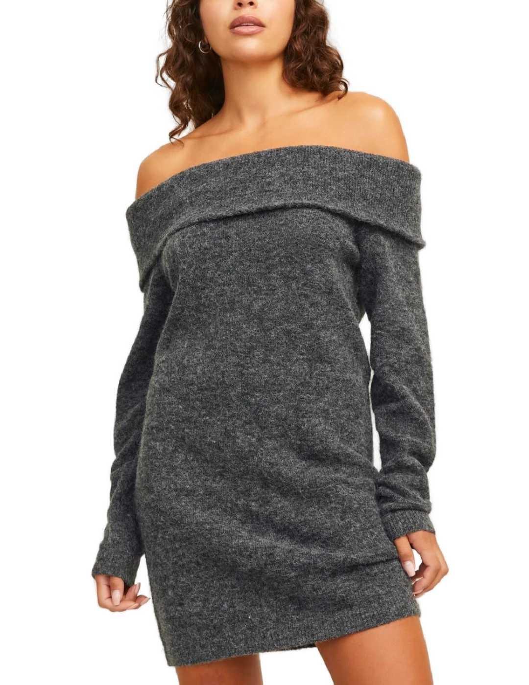 Vestido corto JJXX Evi de punto gris oscuro para mujer