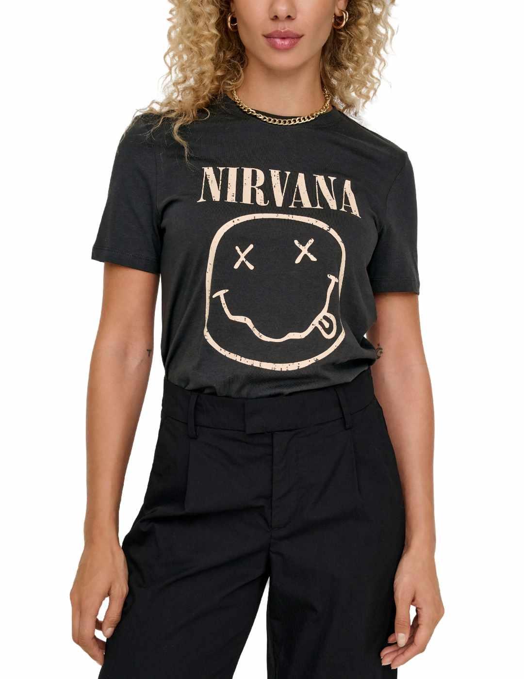 Camiseta Only Nirvana gris smile manga corta para mujer