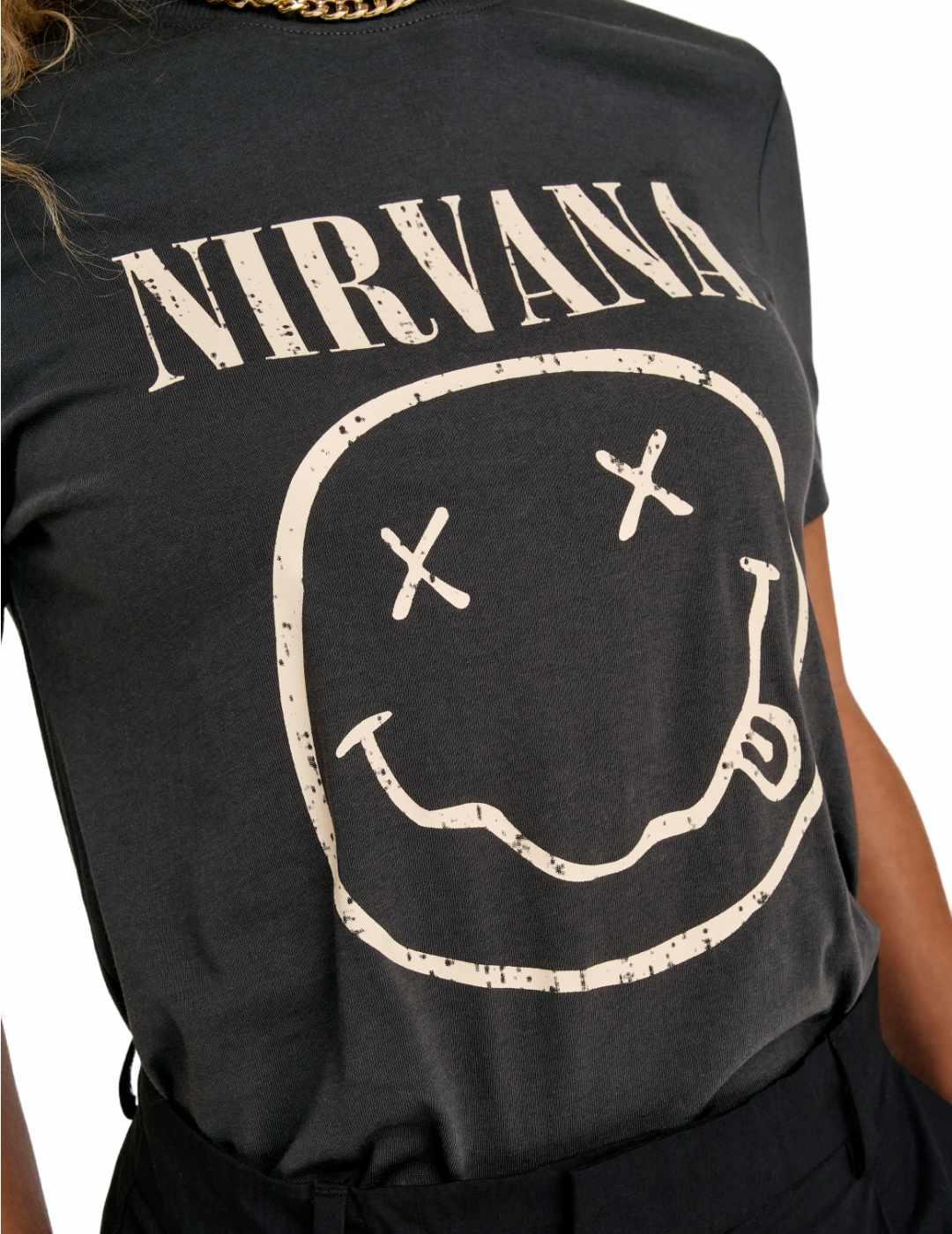 Camiseta Only Nirvana gris smile manga corta para mujer