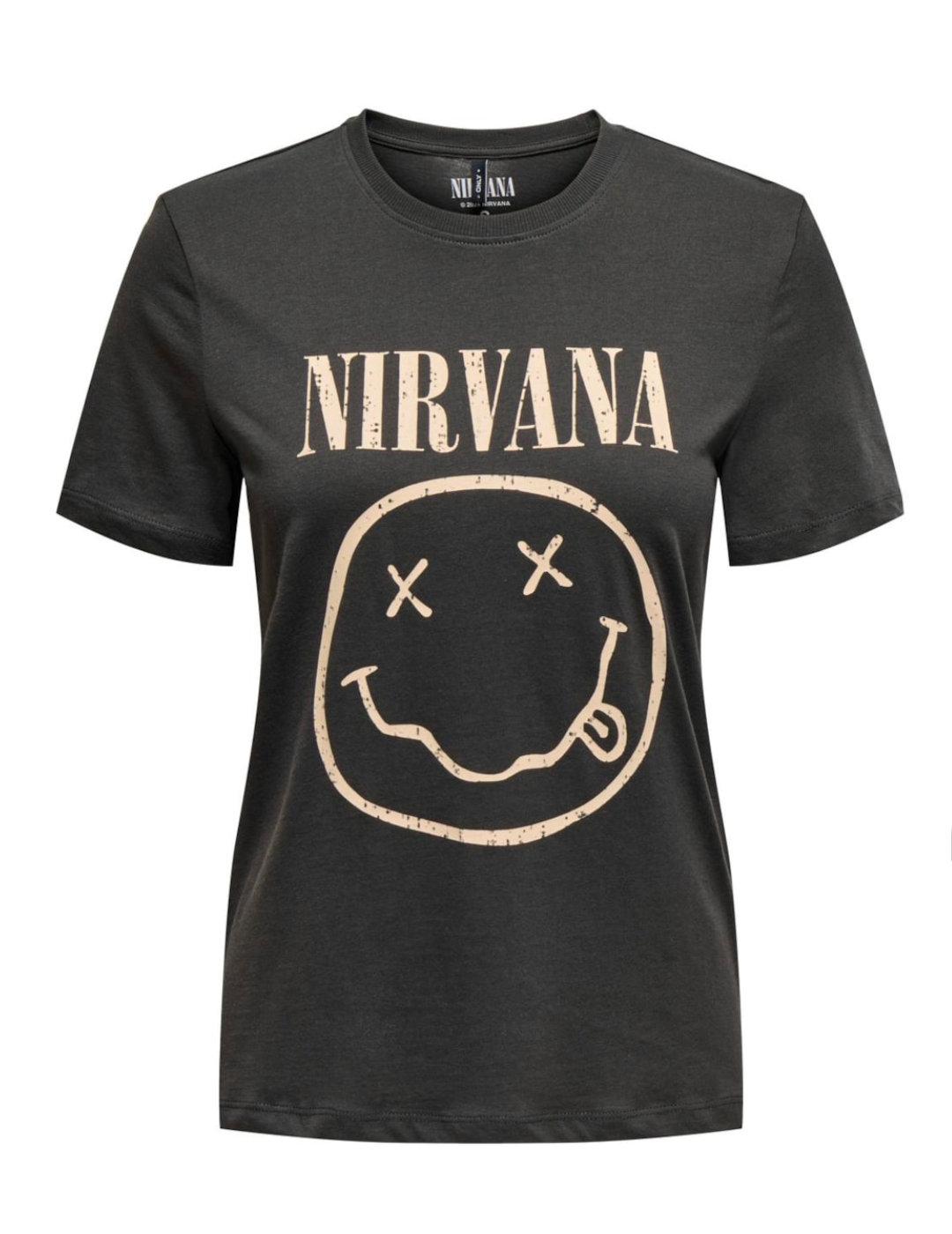 Camiseta Only Nirvana gris smile manga corta para mujer