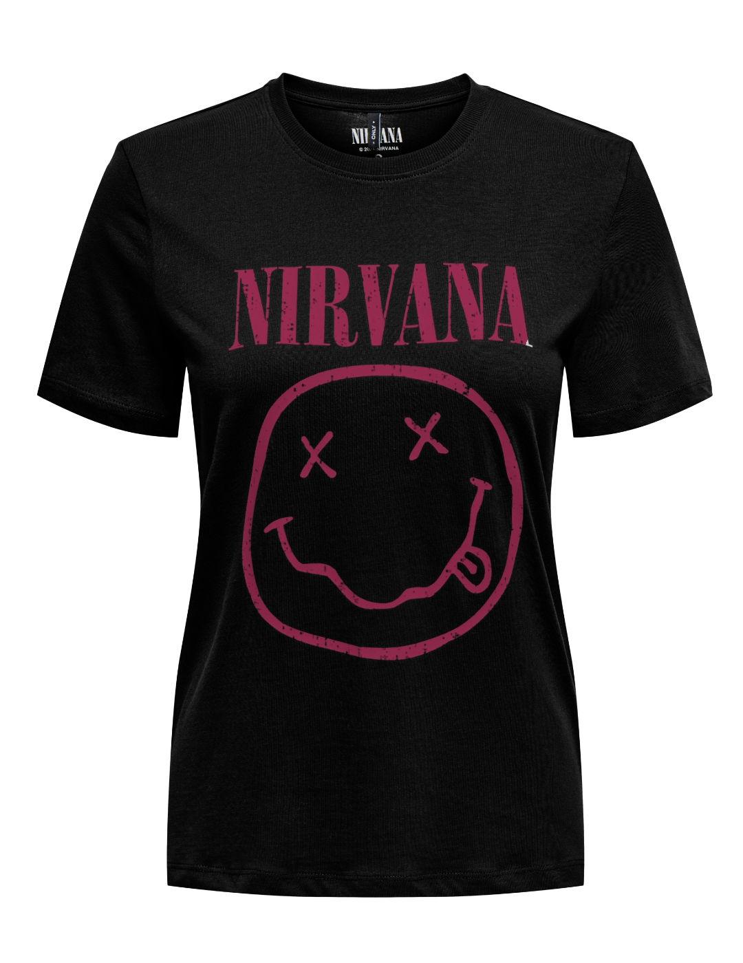 Camiseta Only Nirvana negra smile manga corta para mujer