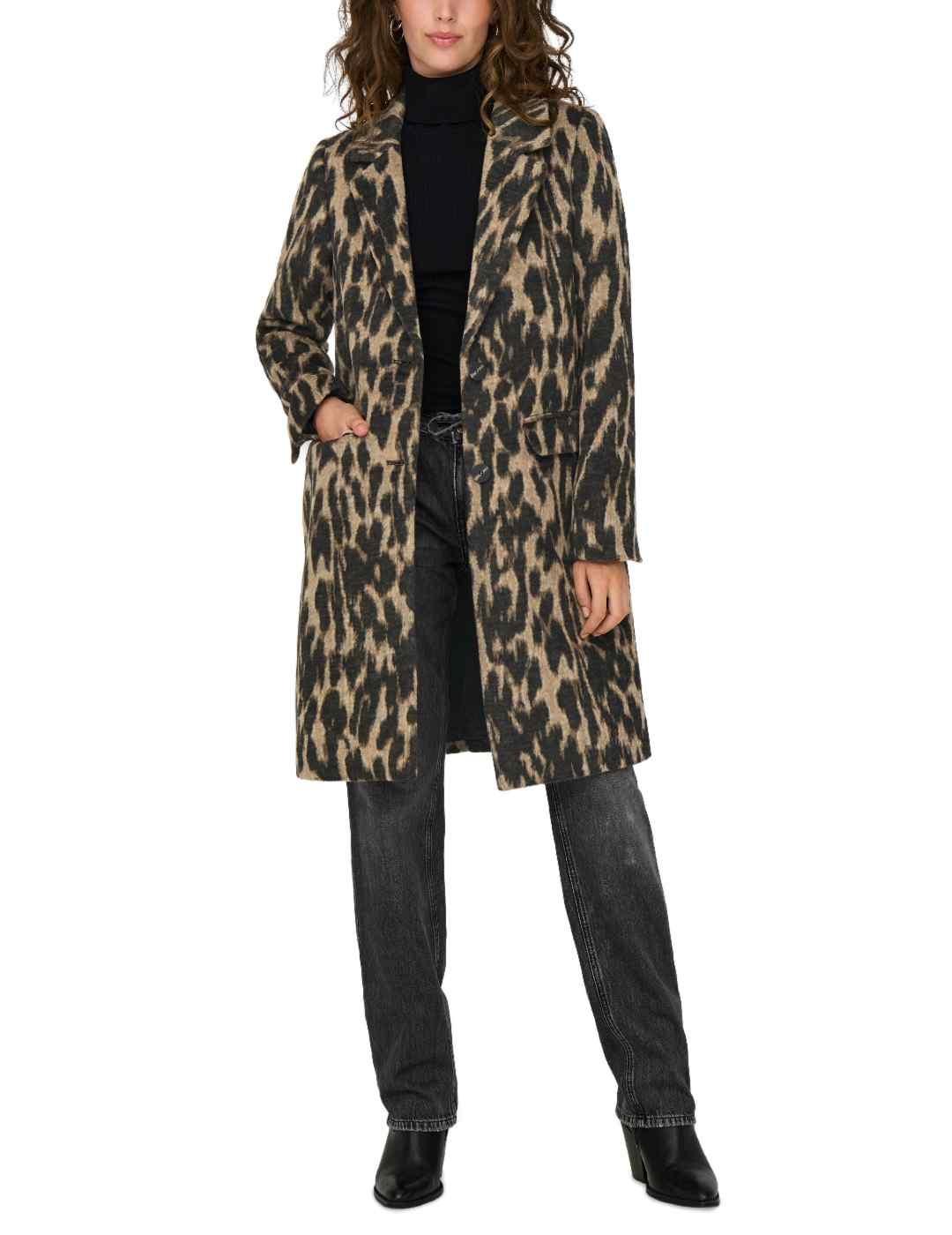 Abrigo de paño Only Valborg estampado leopardo para mujer