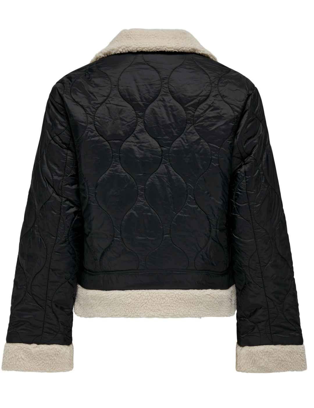 Chaqueta corta Only Vania negro guateada borreguillo mujer