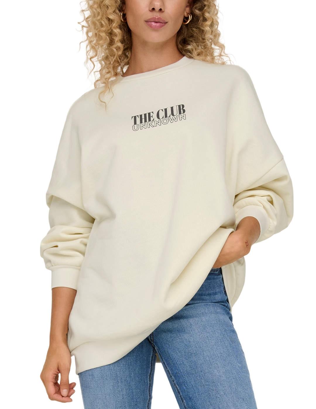 Sudadera Only Daze blanco Club estampado tacones para mujer