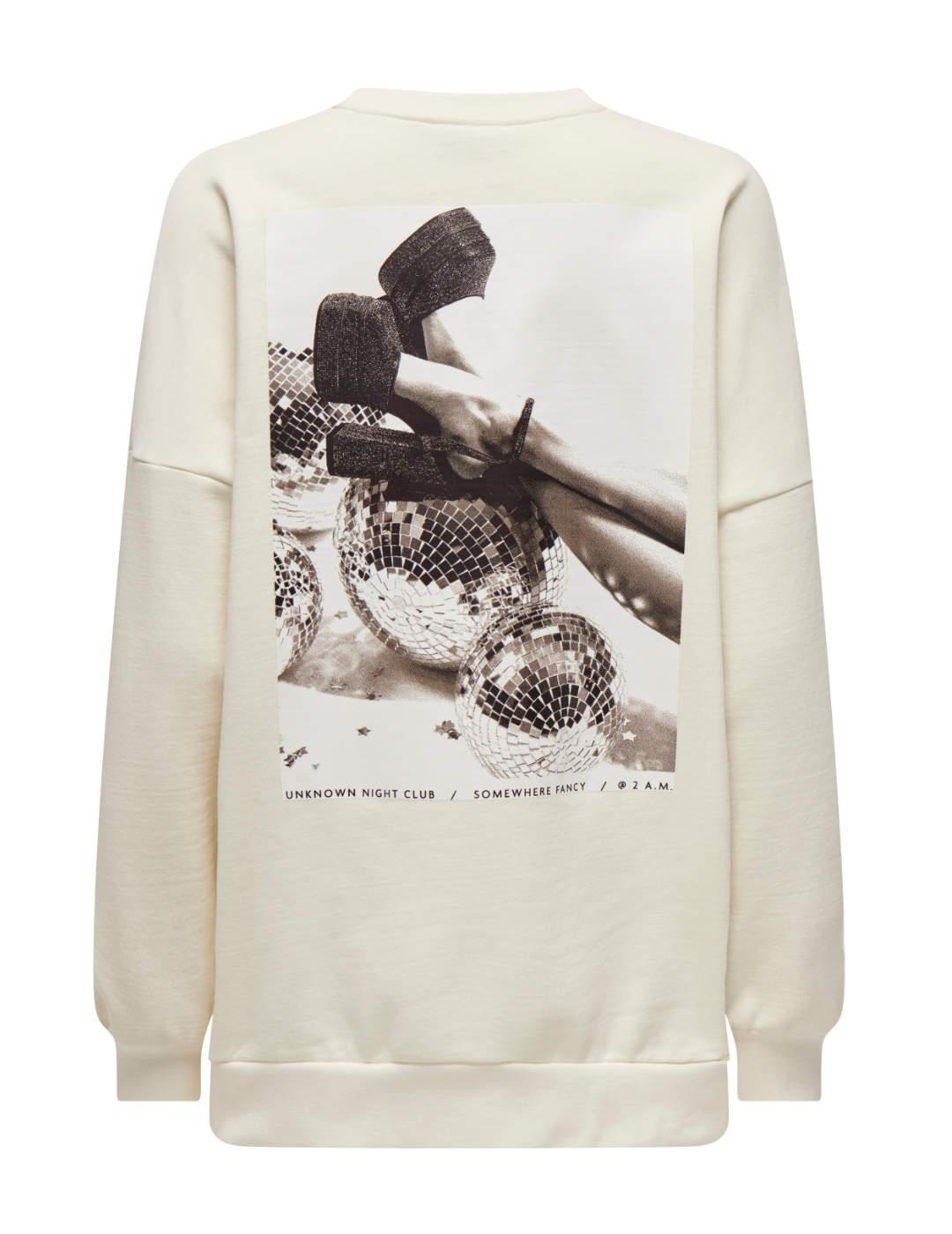 Sudadera Only Daze blanco Club estampado tacones para mujer