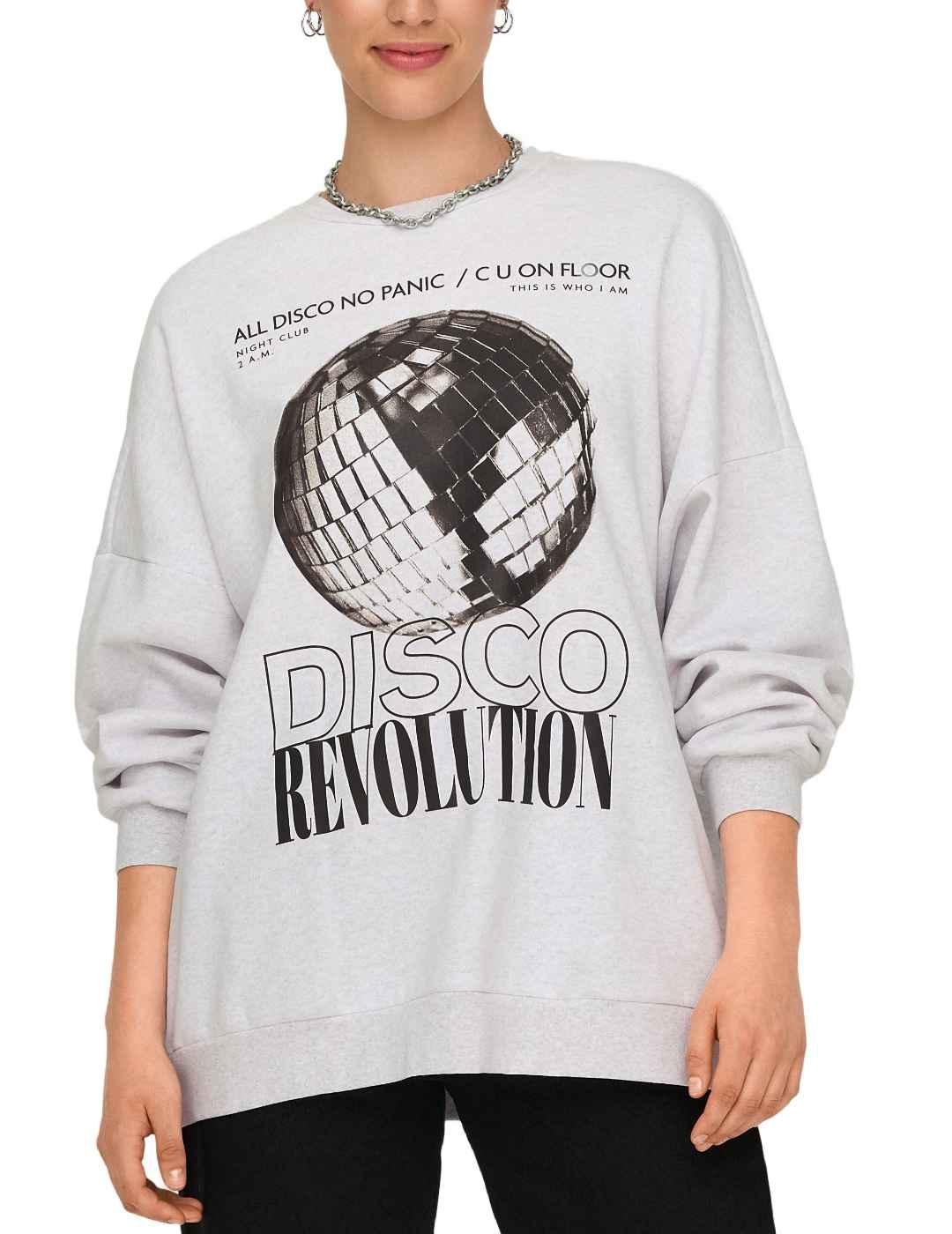 Sudadera Only Daze gris claro bola discoteca para mujer