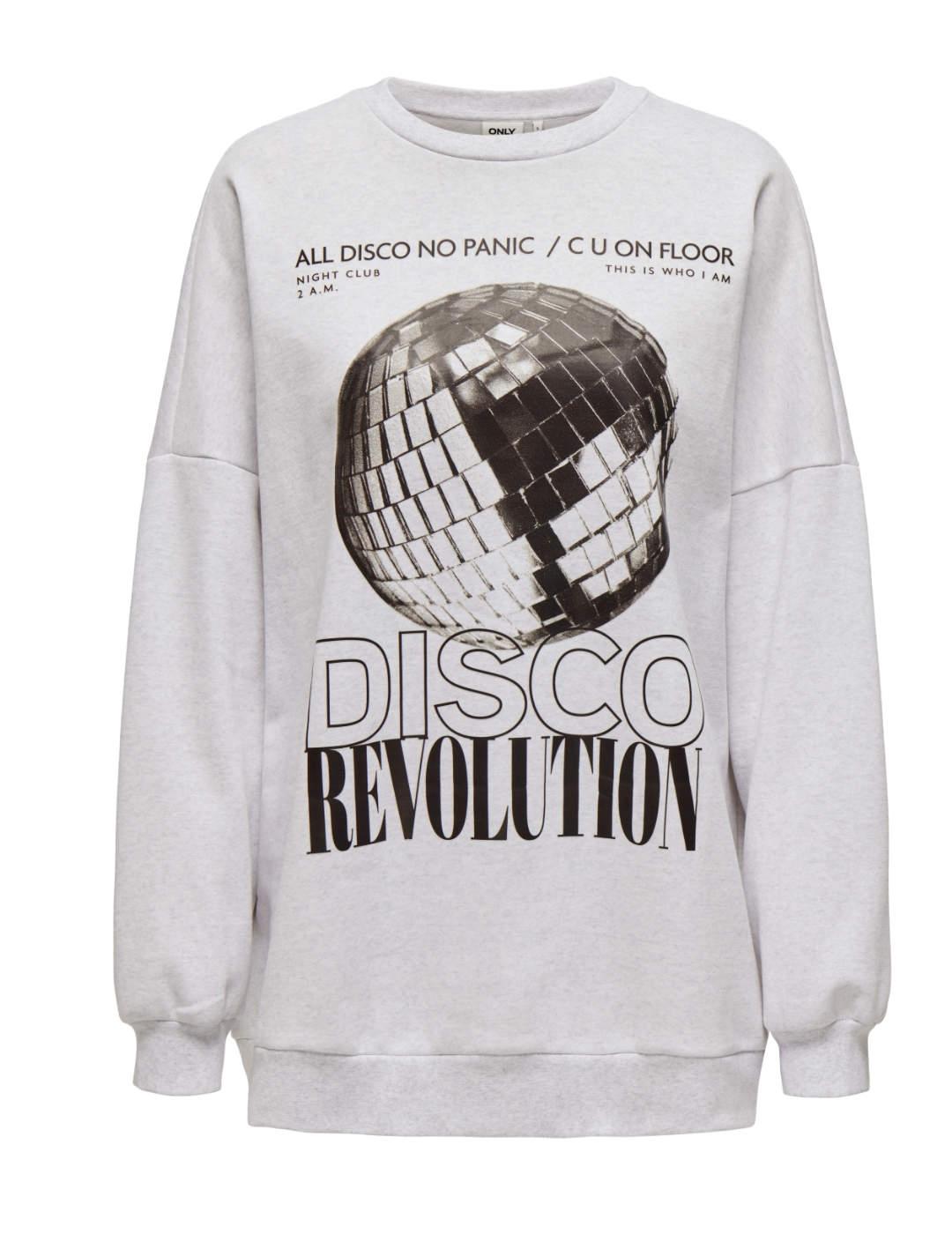 Sudadera Only Daze gris claro bola discoteca para mujer