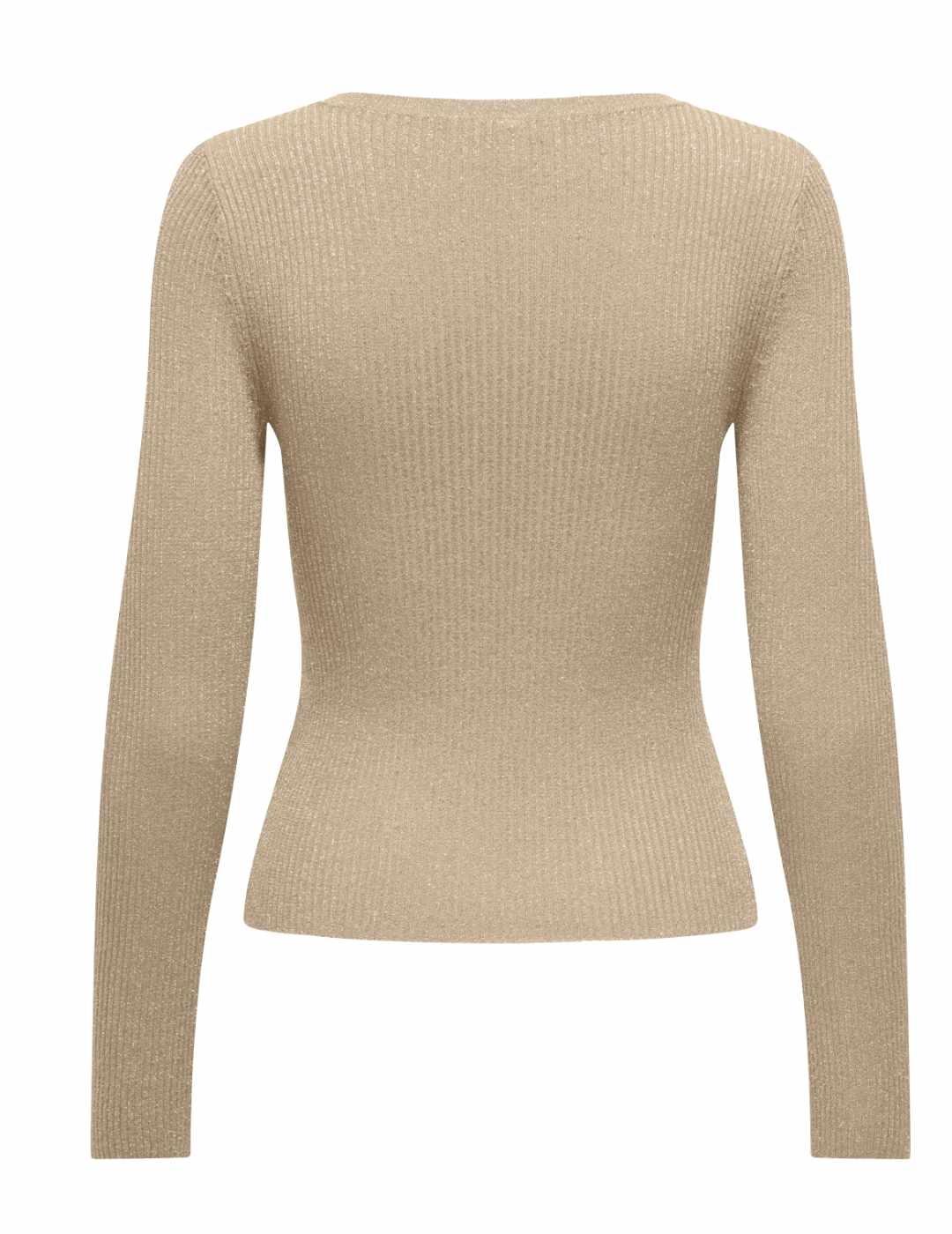 Jersey Only Mille fino beige brillo de canalé para mujer