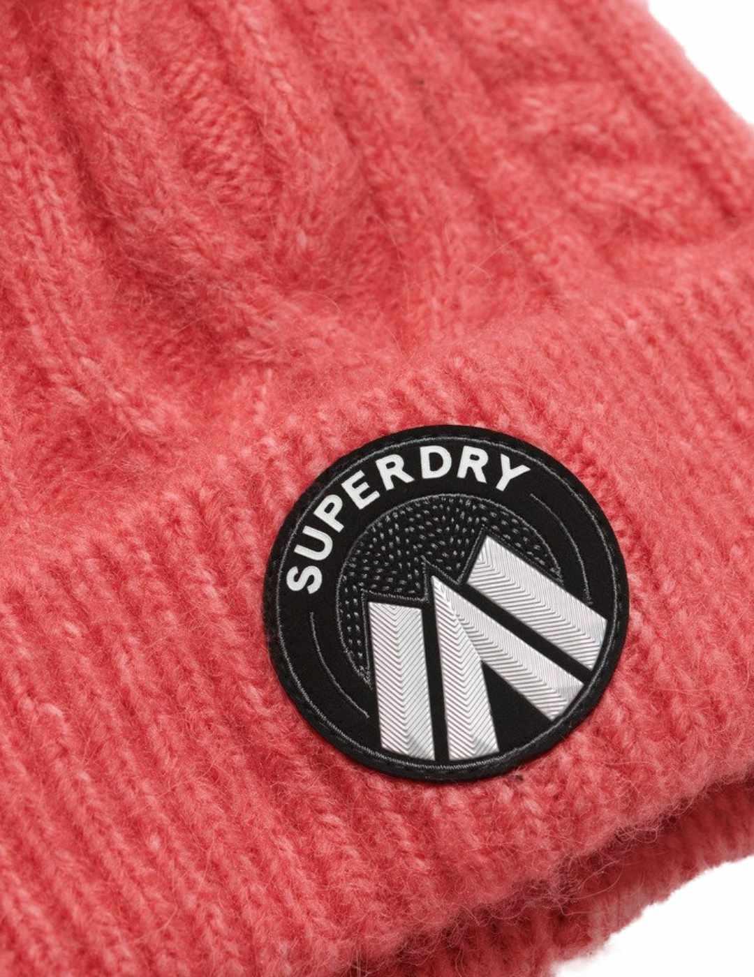 Gorro Superdry Luxe rosa de lana con pompón para mujer