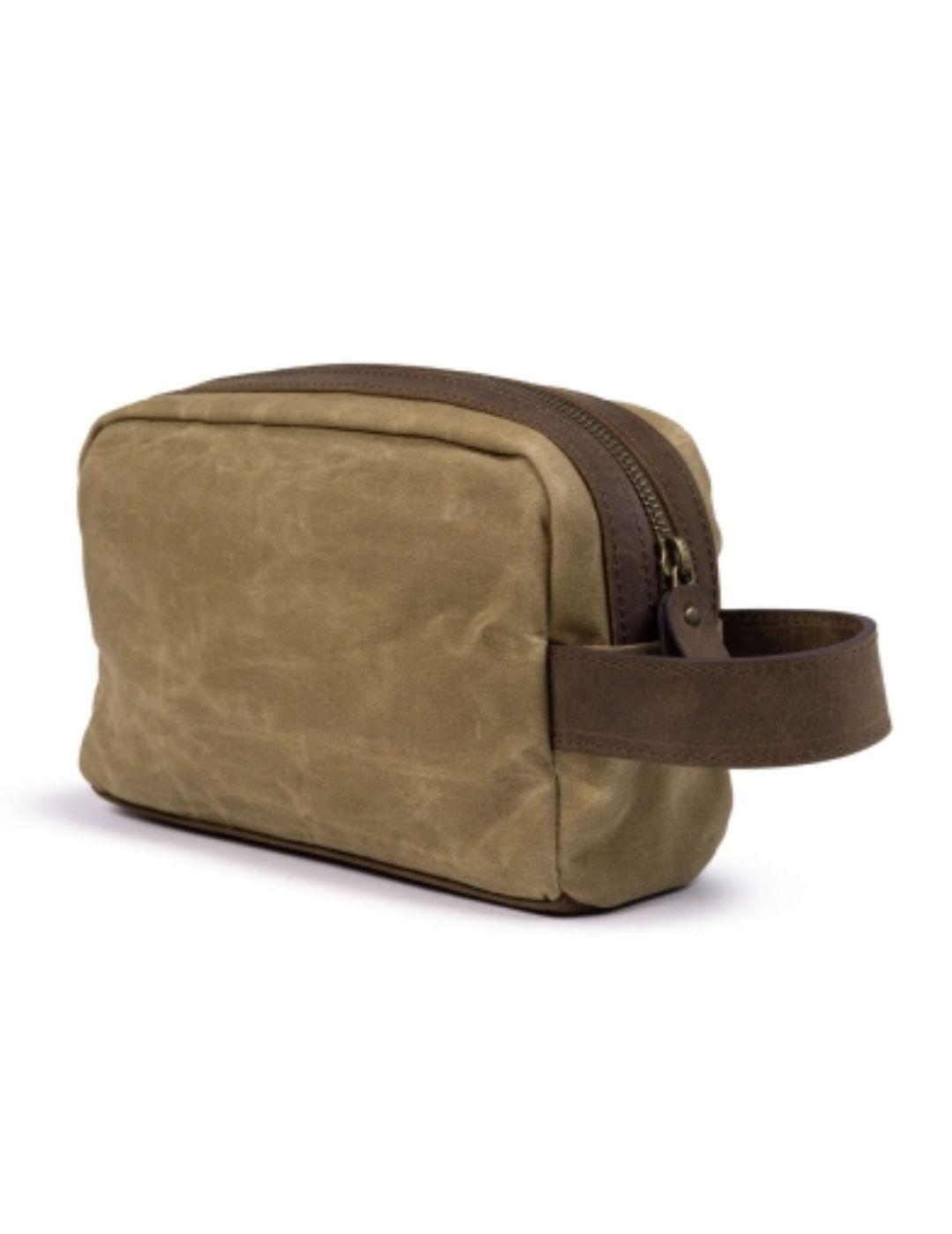 Neceser Munich en algodón khaki y cuero marrón para hombre