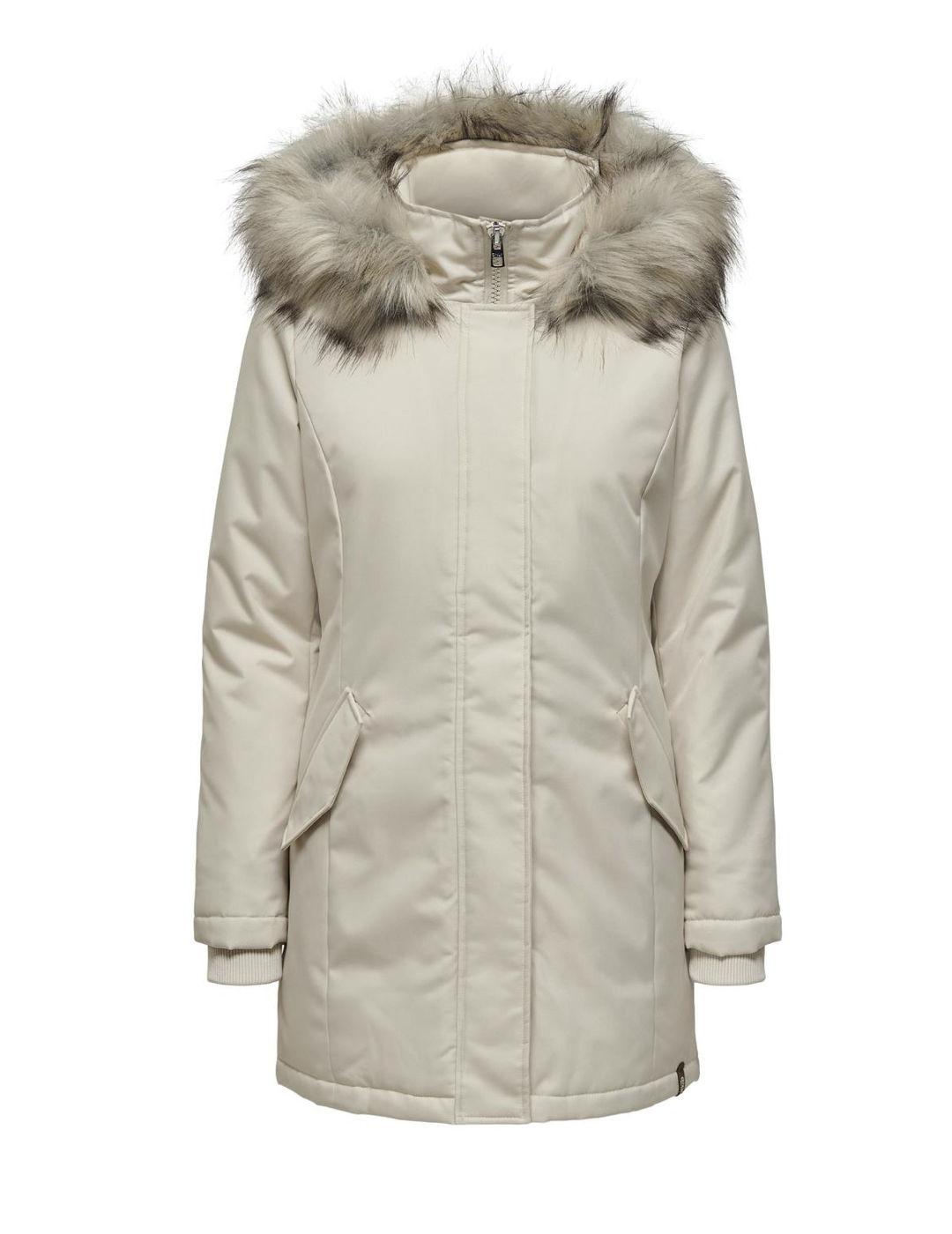 Parka Only Newkaty crudo capucha con pelo para mujer