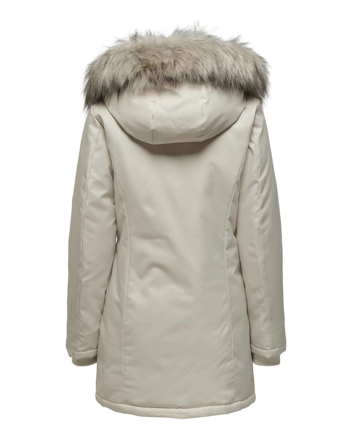 Parka Only Newkaty crudo capucha con pelo para mujer