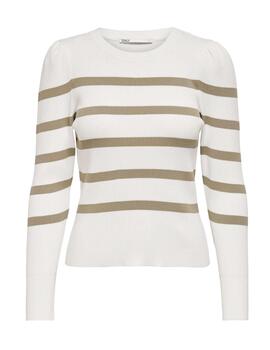 Jersey Only Sally blanco con rayas beige para mujer