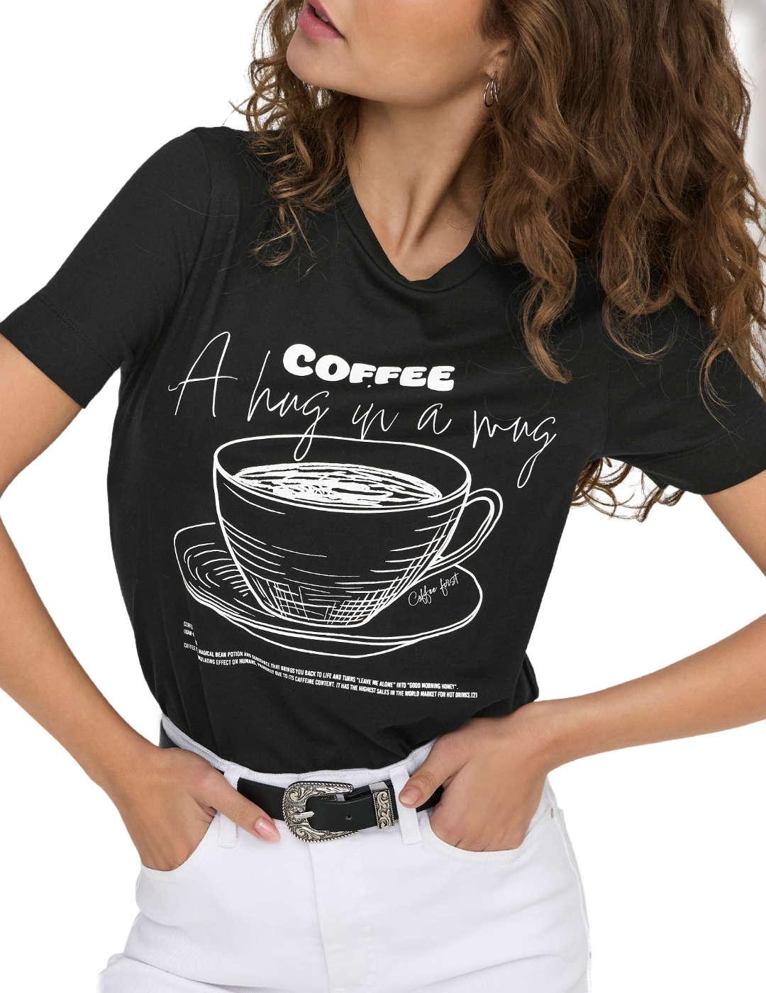 Camiseta Only Signe negra café manga corta para mujer