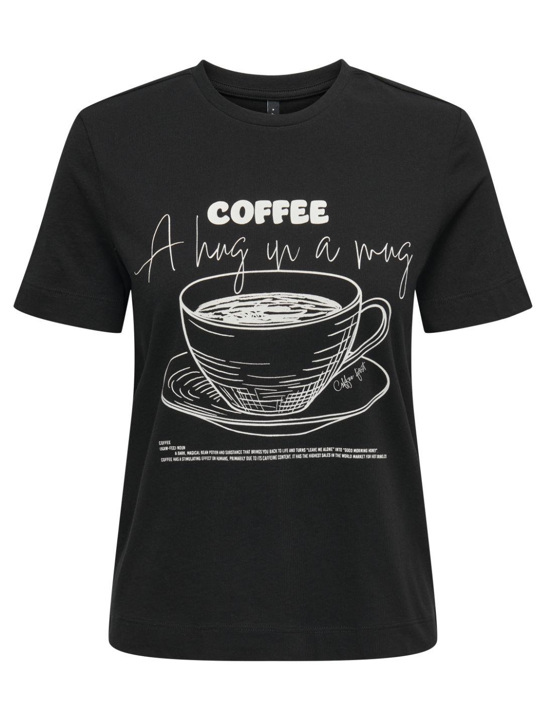 Camiseta Only Signe negra café manga corta para mujer