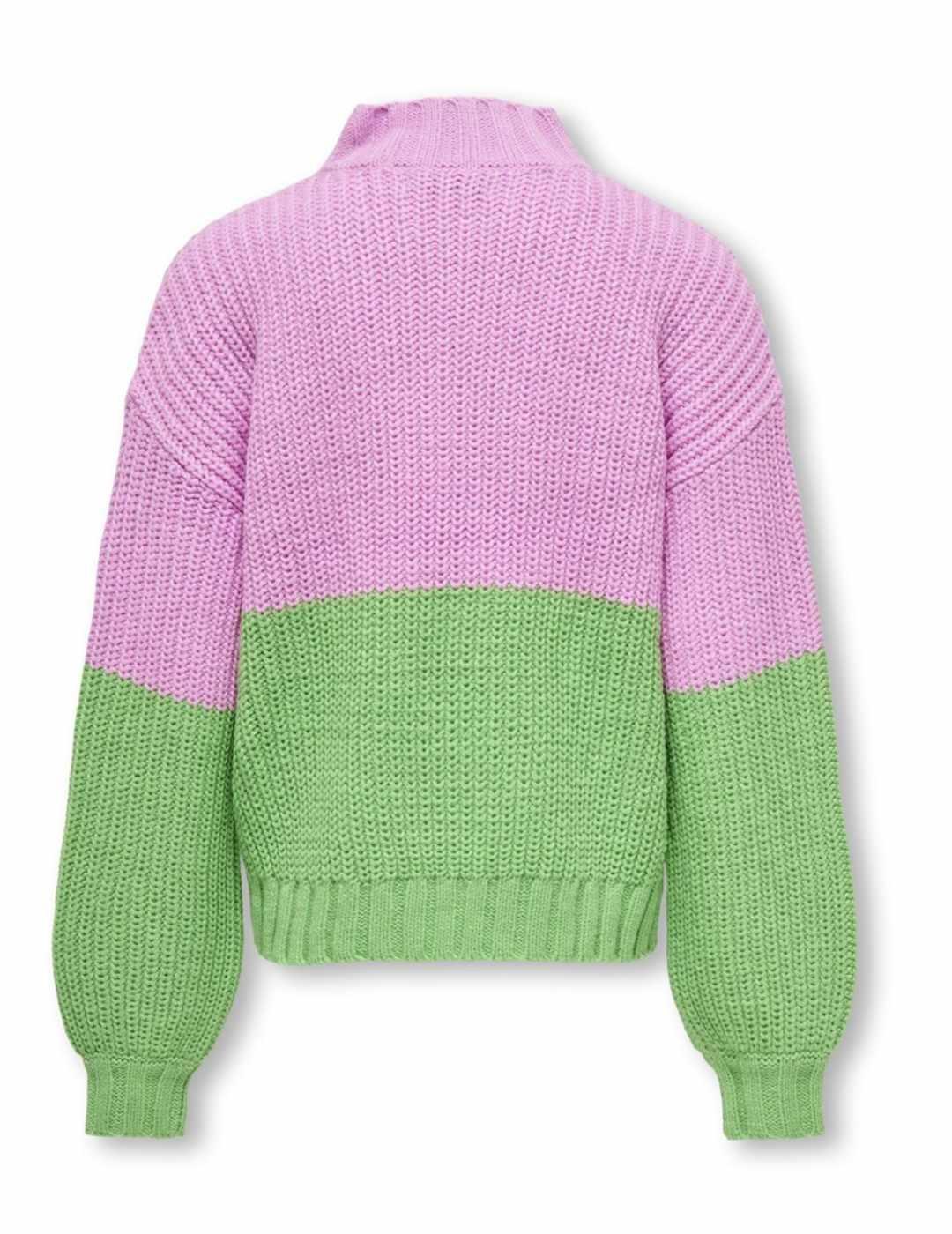 Jersey Only Kids Bibba rosa y verde de punto para niña