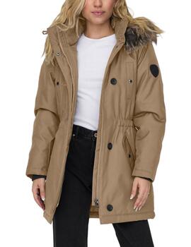 Parka 3/4 Only Iris marrón con capucha para mujer