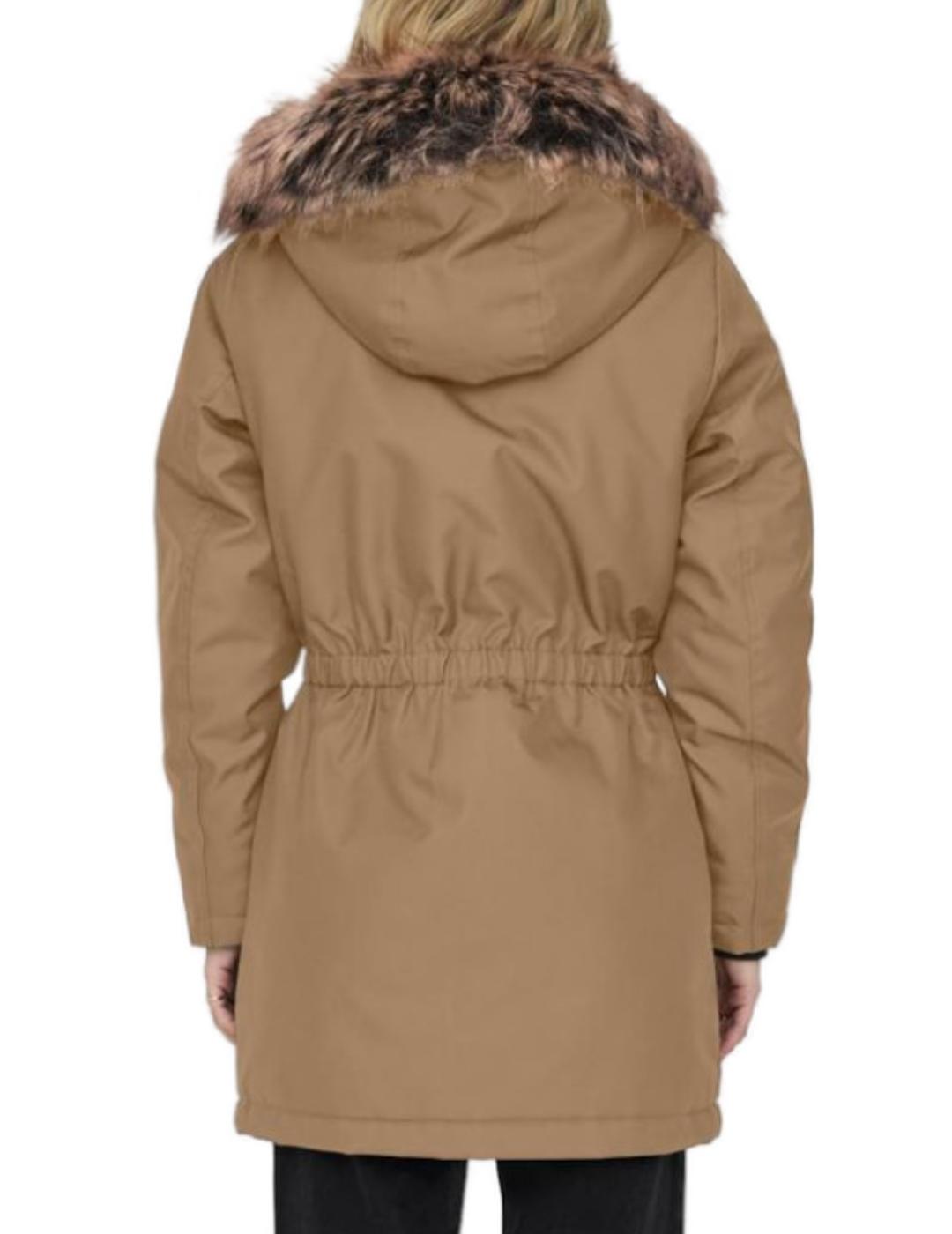 Parka 3/4 Only Iris marrón con capucha para mujer