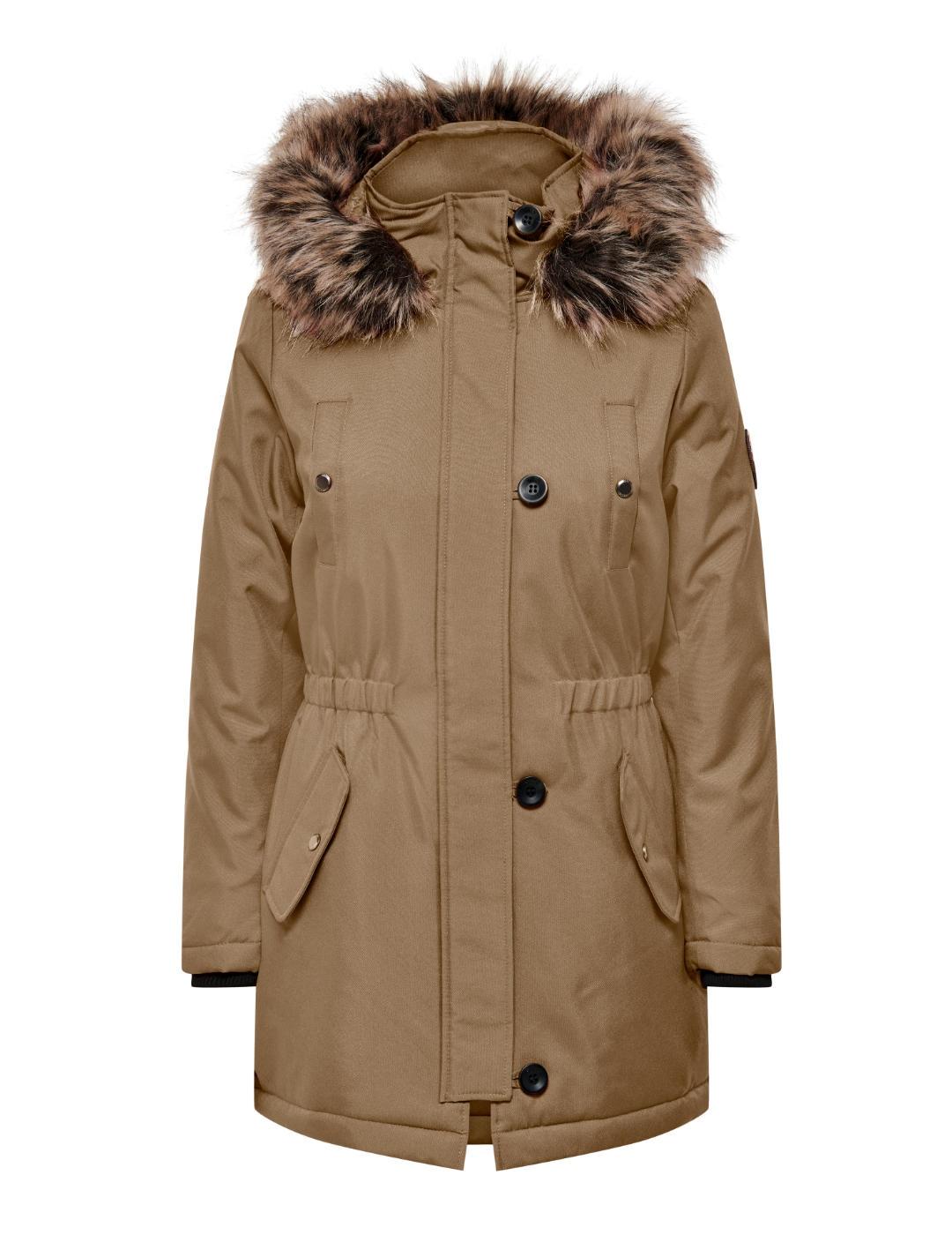 Parka 3/4 Only Iris marrón con capucha para mujer