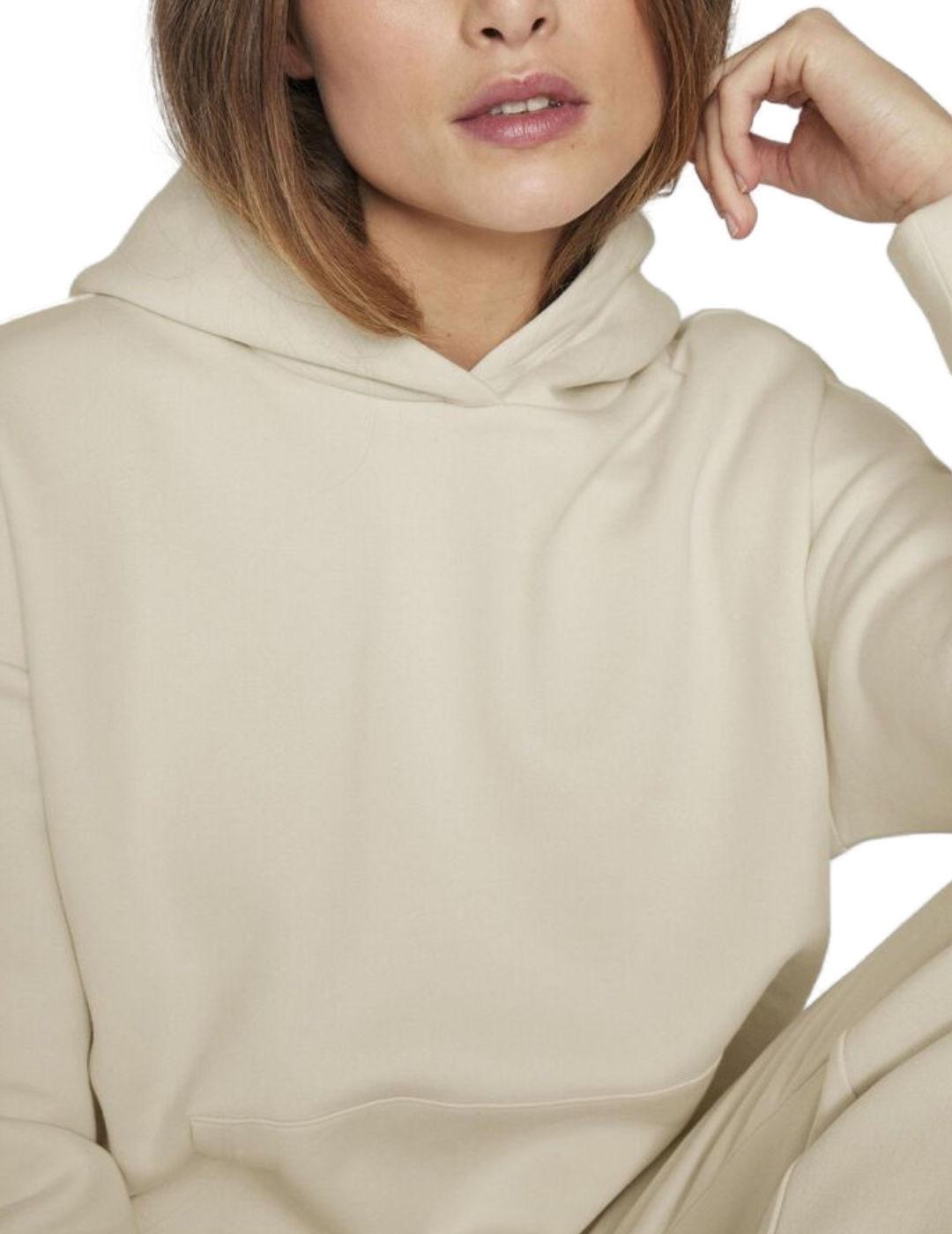 Sudadera básica Vila Huris beige con capucha para mujer