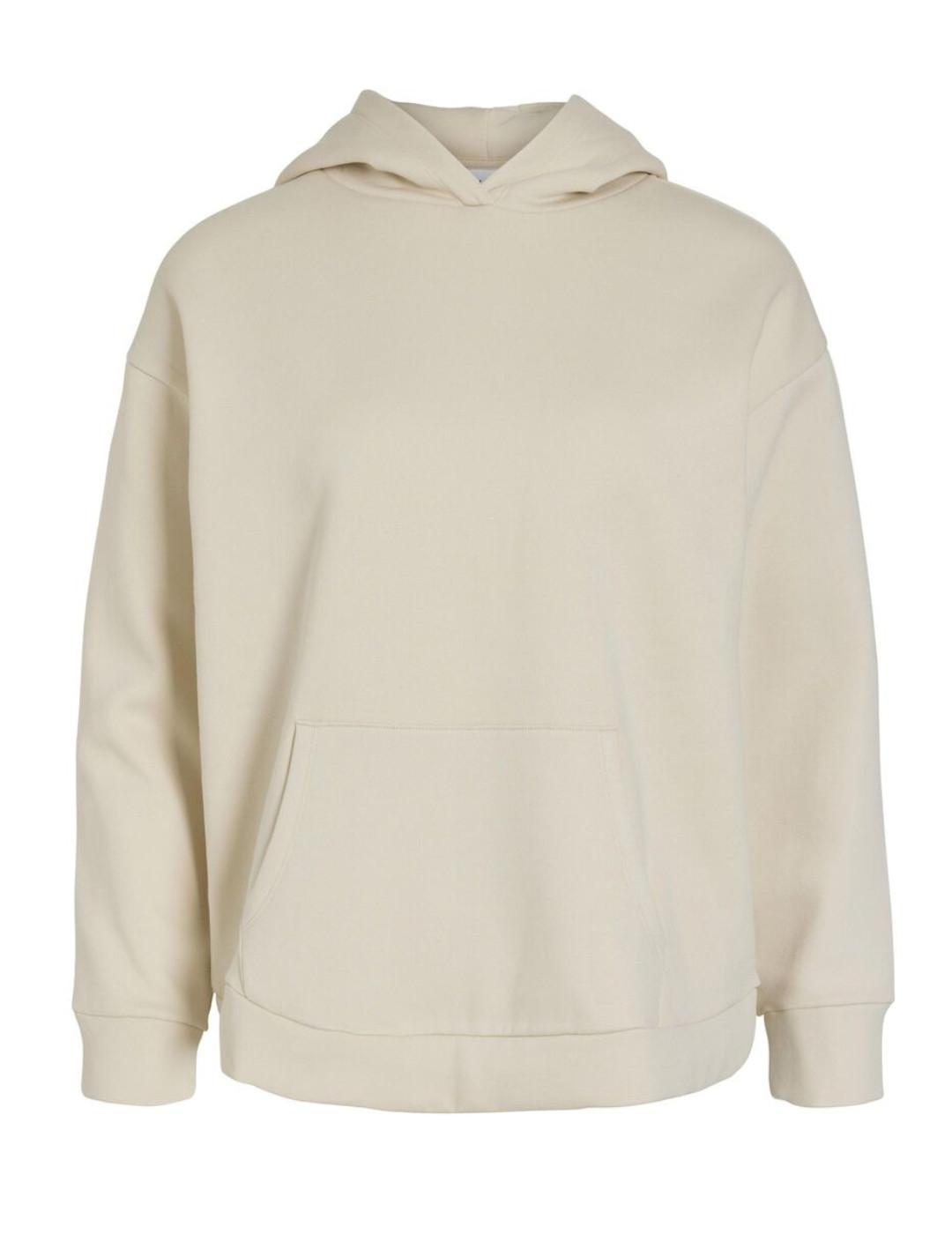 Sudadera básica Vila Huris beige con capucha para mujer