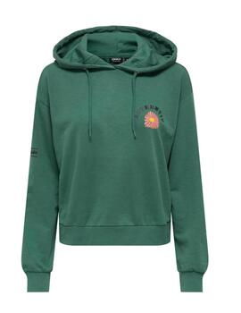 Sudadera Only Mie con capucha verde estampada para mujer