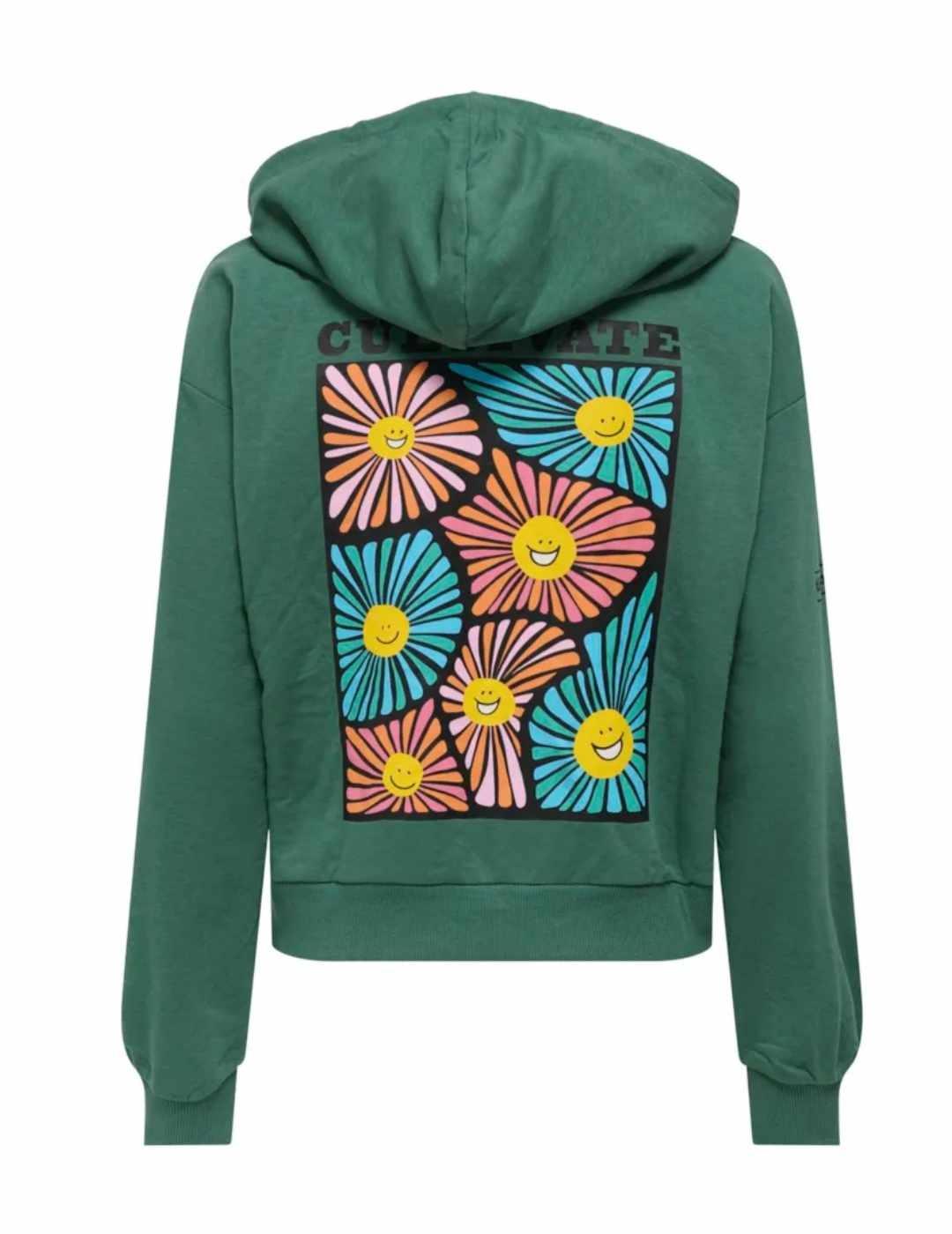 Sudadera Only Mie con capucha verde estampada para mujer