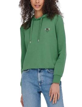 Sudadera Only Noomi verde oscuro logo con capucha para mujer