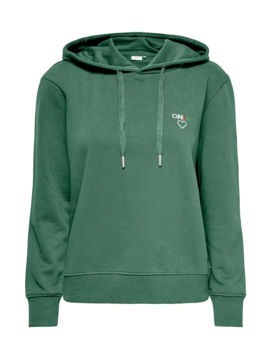 Sudadera Only Noomi verde oscuro logo con capucha para mujer