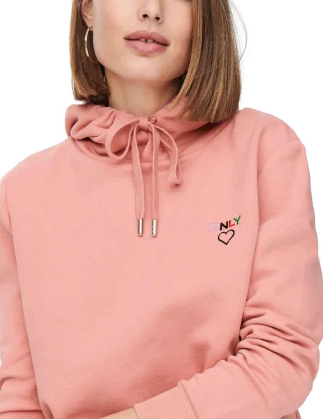 Sudadera Only Noomi salmón logo con capuhca para mujer