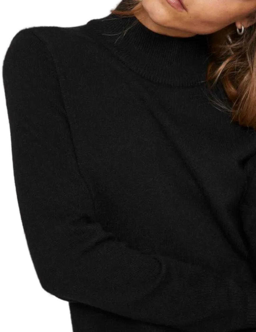 Jersey básico Vila Ril negro cuello vuelto punto para mujer